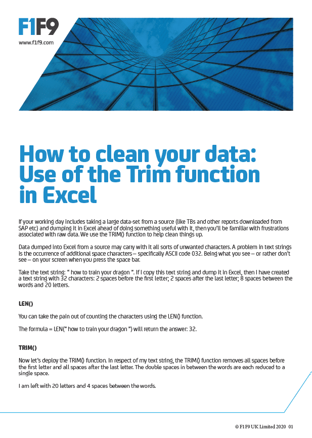 Guide - using the Trim function in Excel